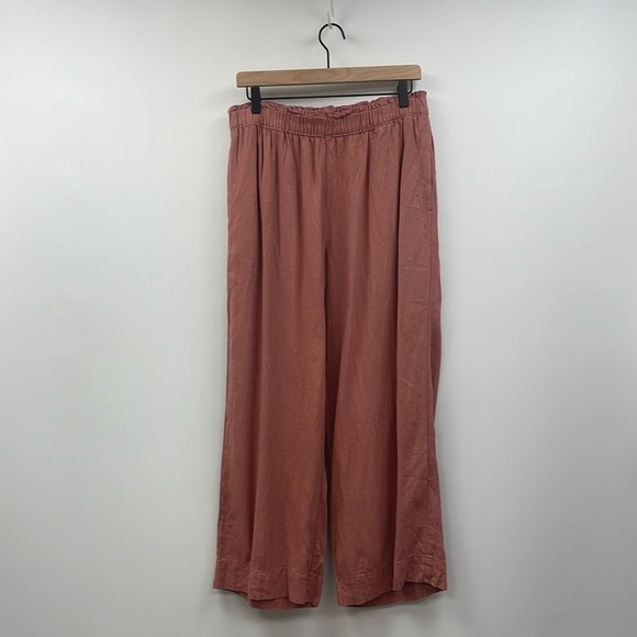 Abercrombie & Fitch High Rise Elastic Waist Linen Wide Leg Crop Pant Coral Large - Picture 4 of 12